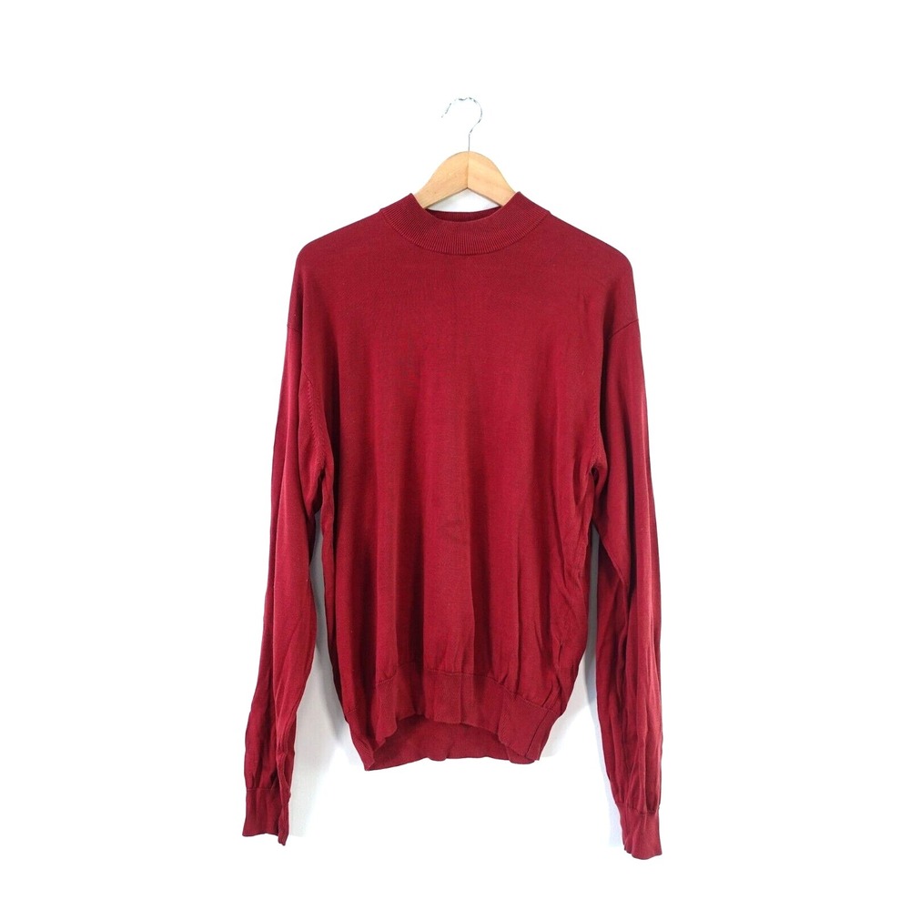 90s Minimalist Burgundy Silk Sweater Mens XL Red Cozy Prep Mock Neck ANTHOLOGY
